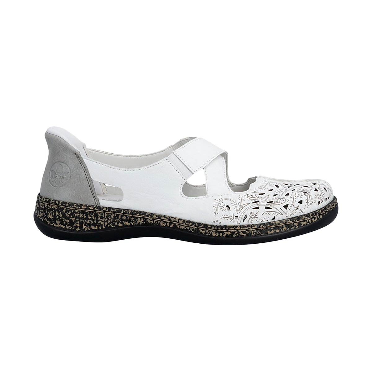Ballerines emboitant en cuir blanches à talon plat avec des slip-on blanc, RIEKER