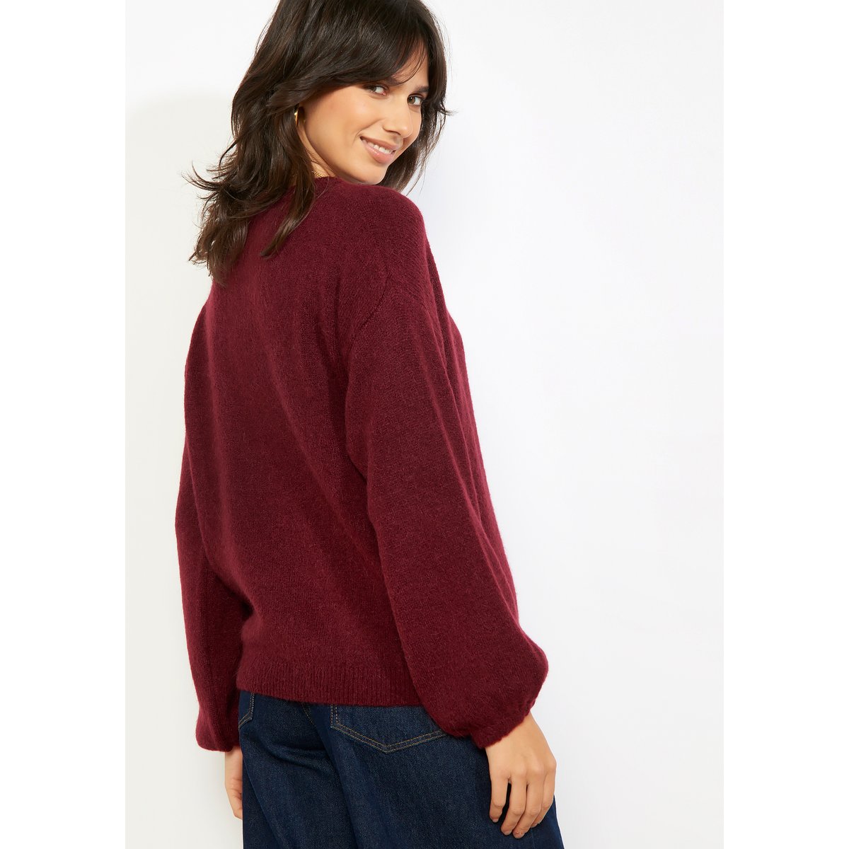 Pull manches bouffantes aubergine, LOLALIZA