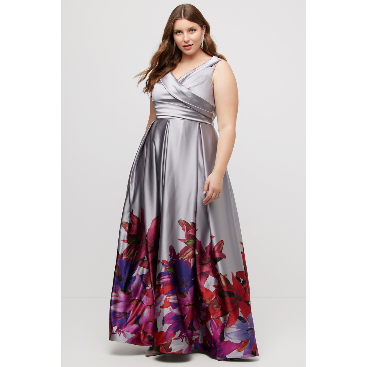 Robe de soirée, bordure, ligne en A gris métal, ULLA POPKEN