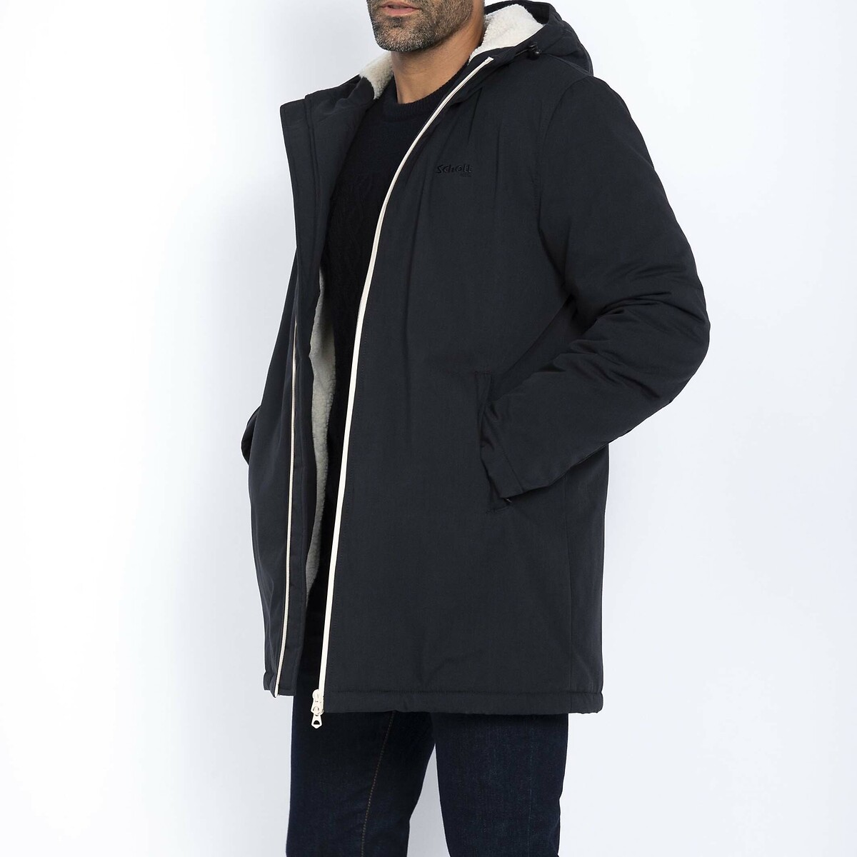 Coupe-vent long BLUSTER doublé sherpa bleu marine, SCHOTT