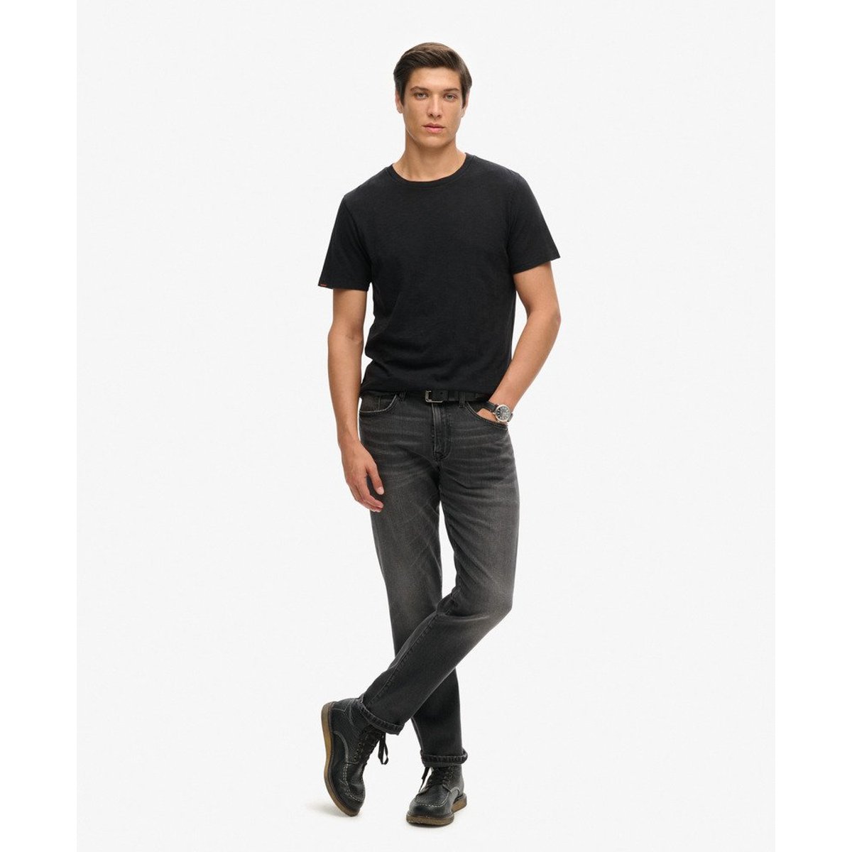 T-shirt ras-du-cou flammé à manches courtes noir, SUPERDRY