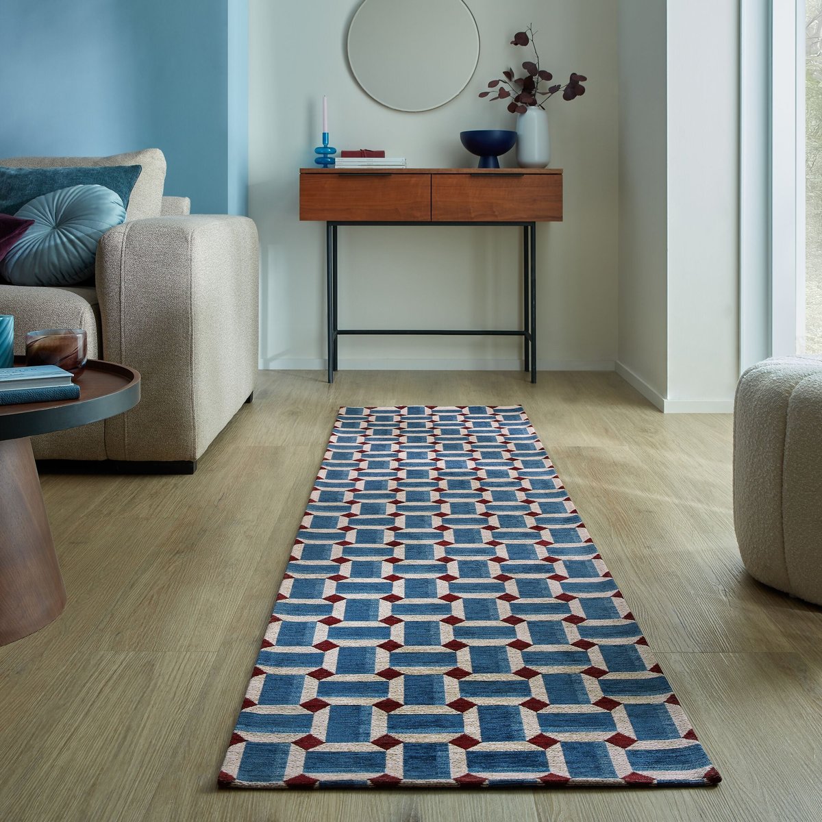 Tapis salon et chambre moderne tissé plat CLINTON bleu, NOVATREND