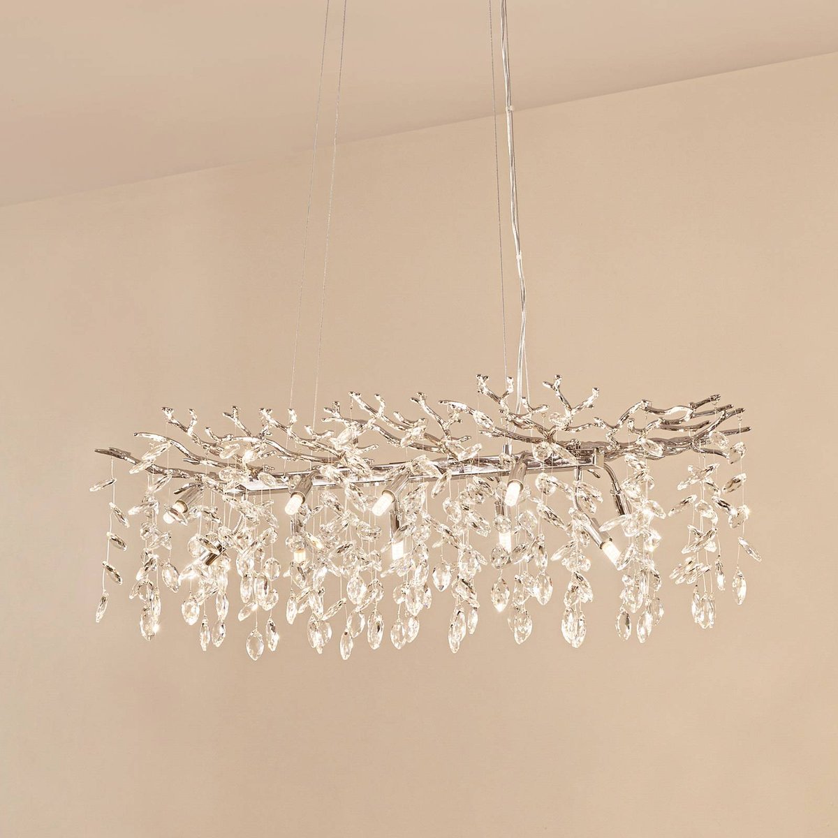 Suspension en cristal moderne, Bellora chrome, transparent, LUCANDE