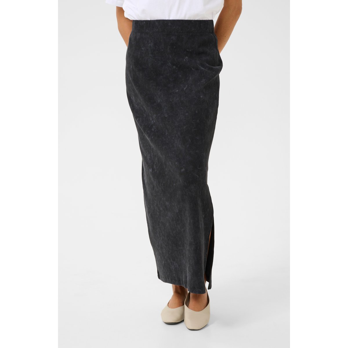 Skirt noir black washed rib, KAFFE