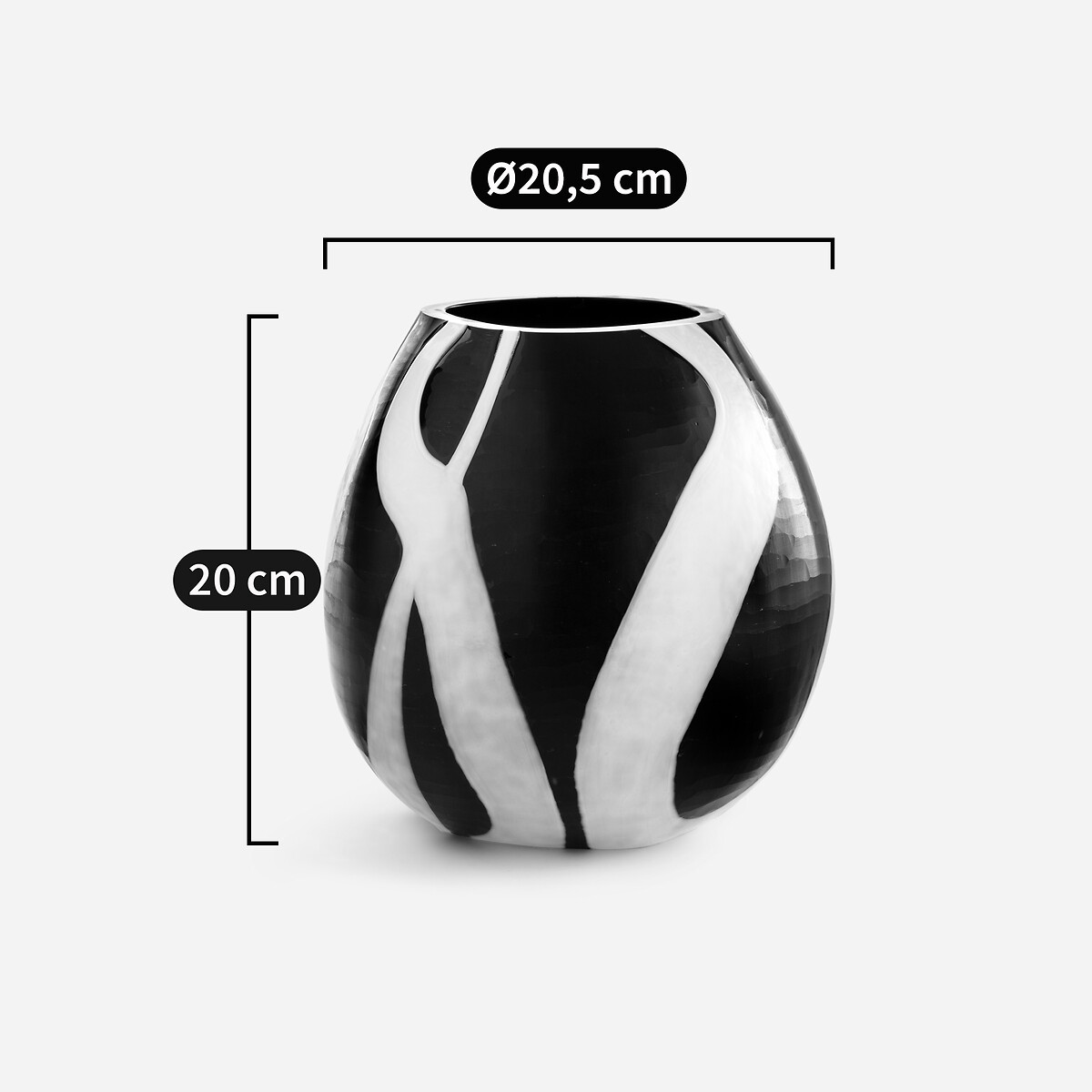 Vase en verre soufflé à la bouche, H20 cm, Neza noir/blanc, AM.PM