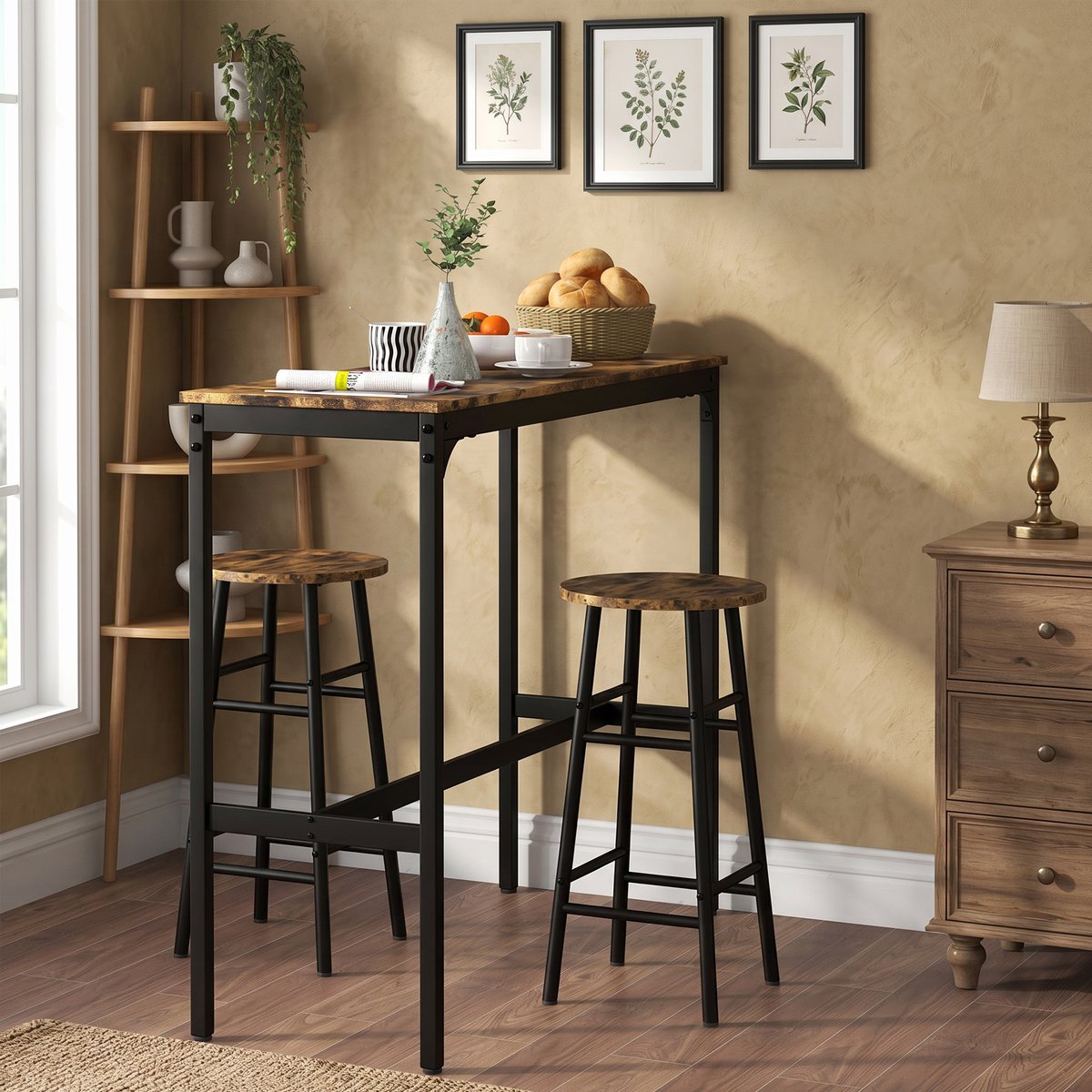 Ensemble de table de bar MDF Brun Rustique brun rustique, noir, HOMCOM