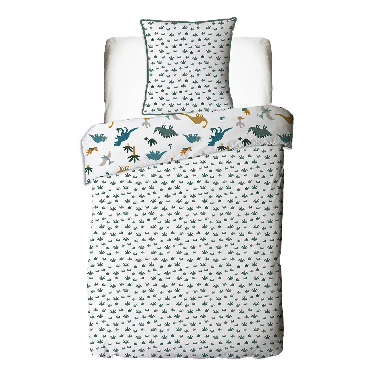 Parure de lit enfant en coton imprimé dinosaure DENVER blanc, FUTURE HOME