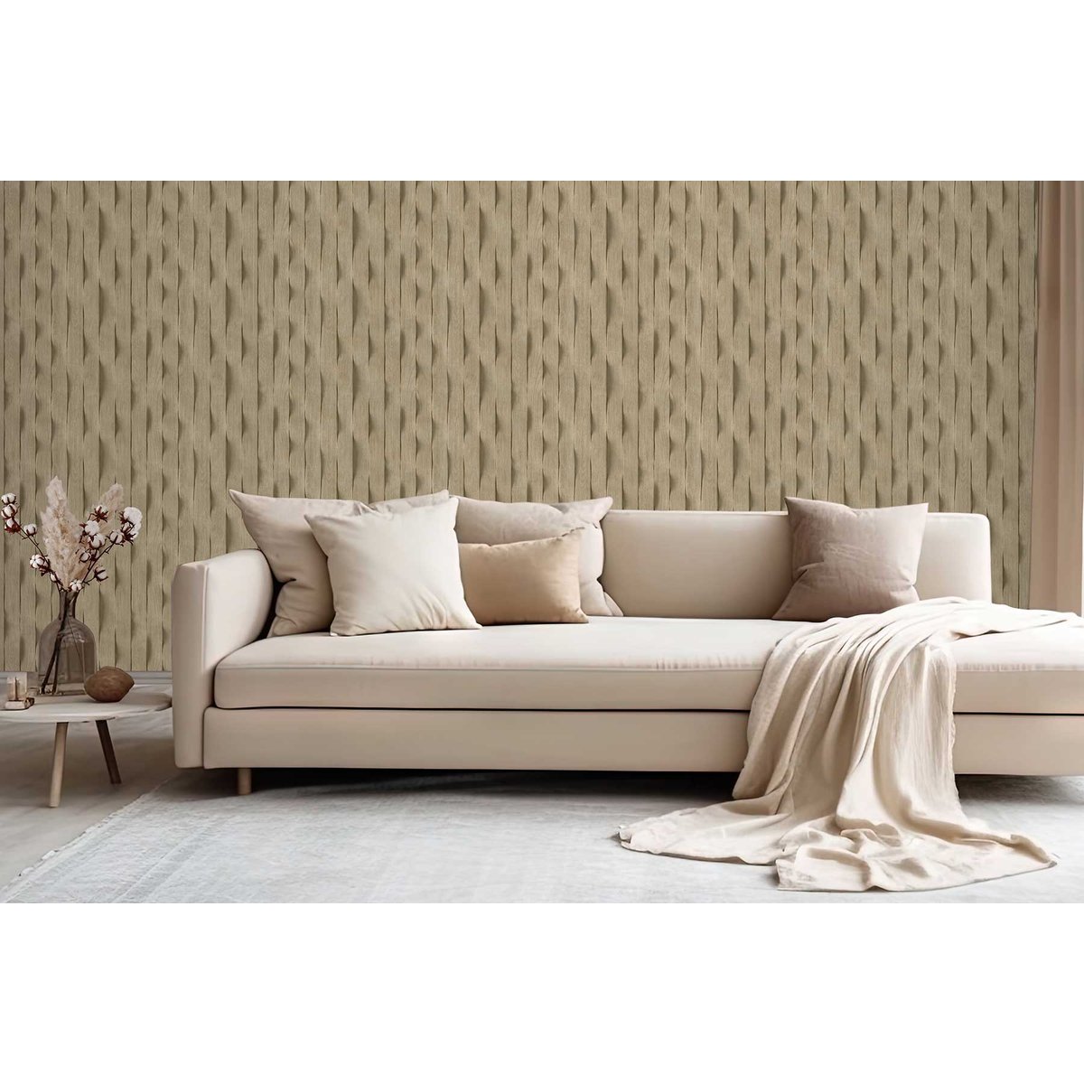 Papier peint effet pierre calcaire blanc texturé beige, HEXOA