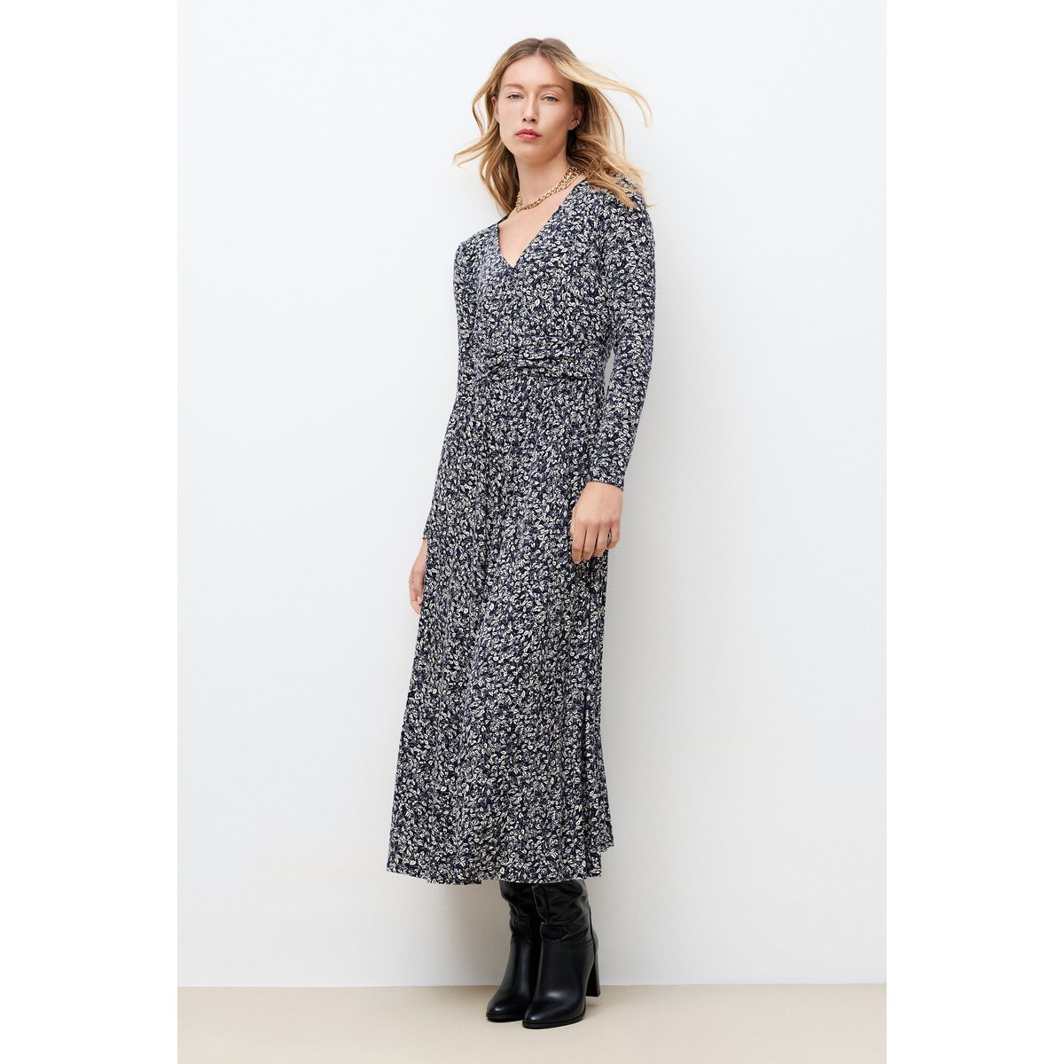 Robe fluide col v RSHANY bleu marine, CAROLL