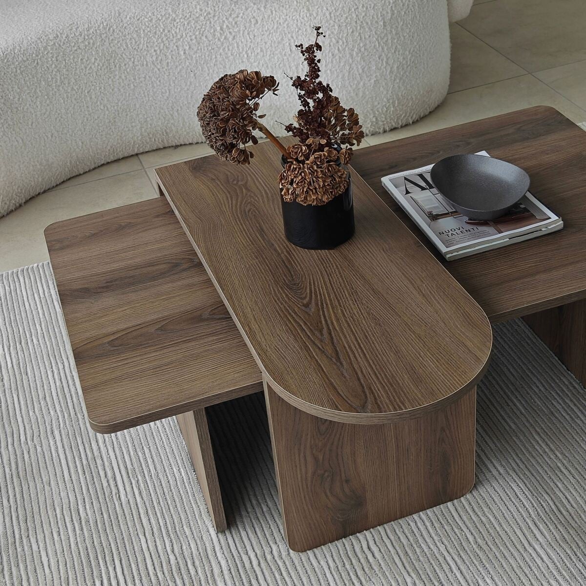 Lot de 2 Tables basses gigognes LIVIA noyer, CALICOSY