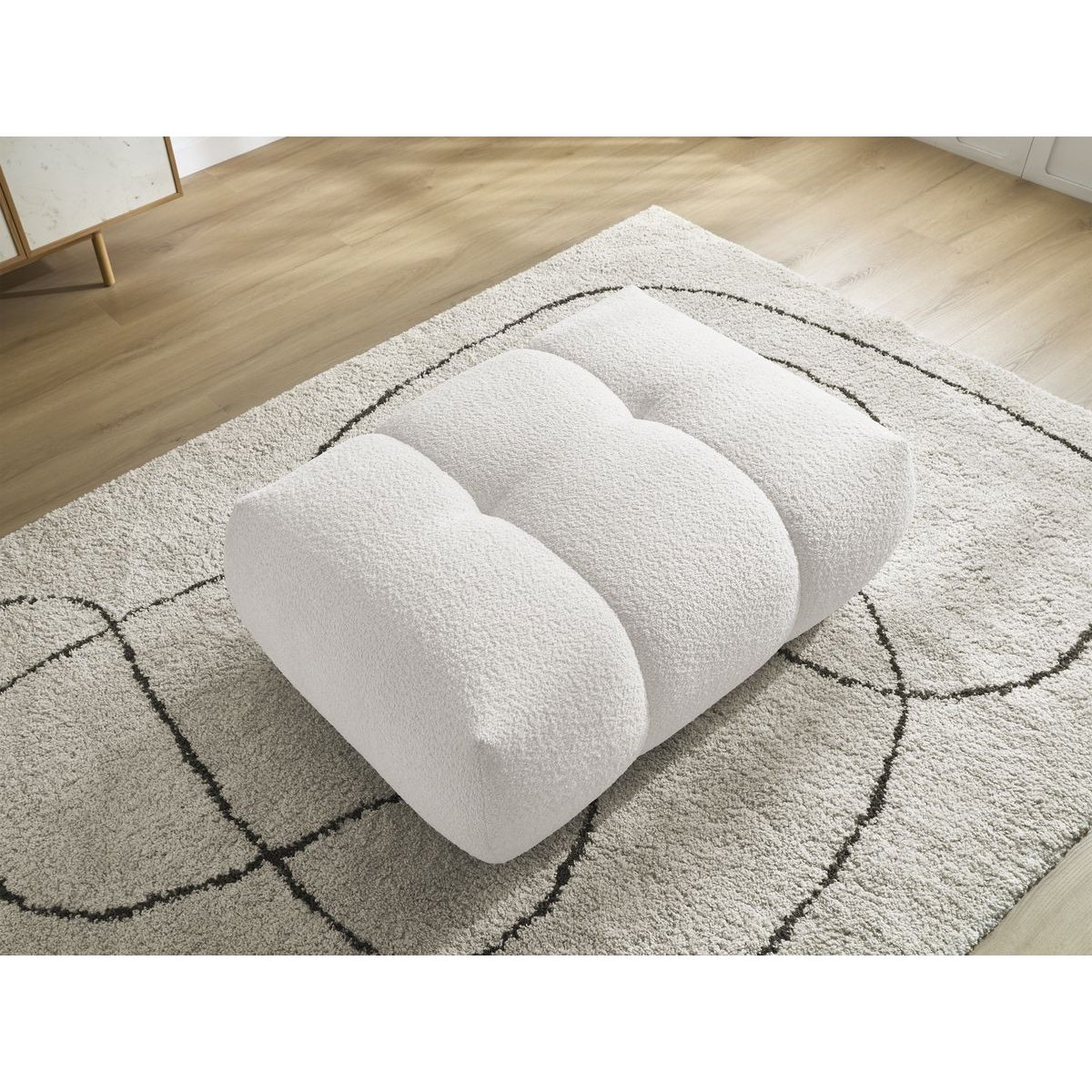 Pouf tissu bouclette, FUJI blanc, BOBOCHIC
