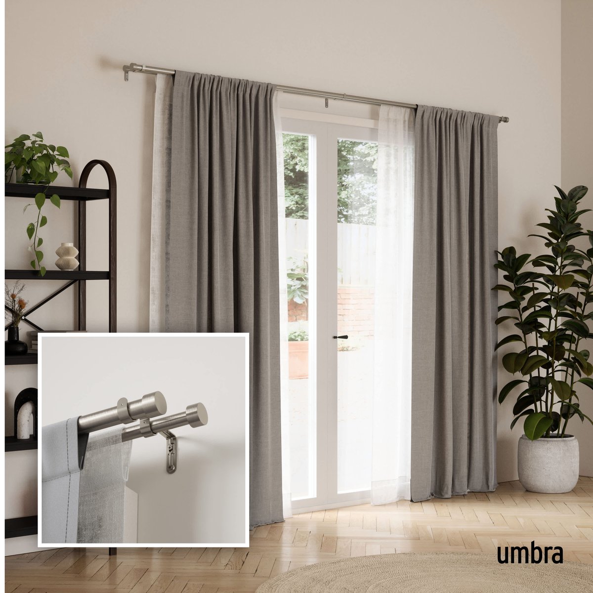 Tringle à rideaux double extensible Cappa argent, UMBRA
