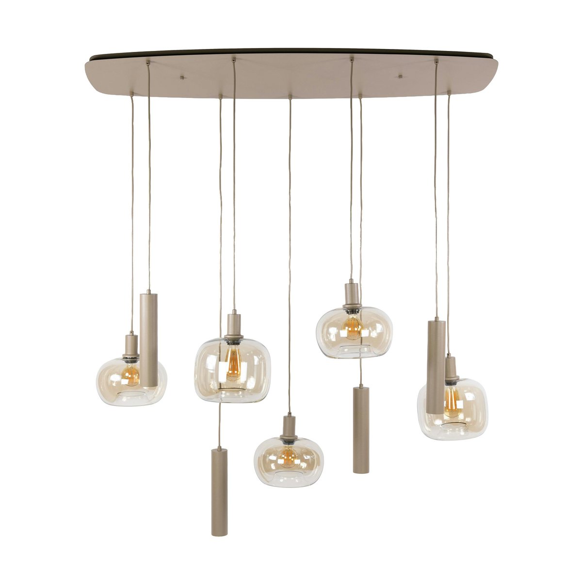 Suspension moderne 9 lampes verre ambré métal beige NIAGARA beige, PIER IMPORT