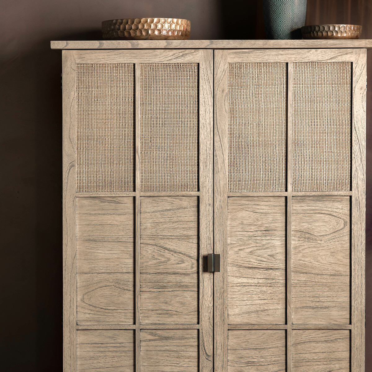Bharhut Japandi Panelled Rattan 2 Door Cupboard wood, ÉDITÉ