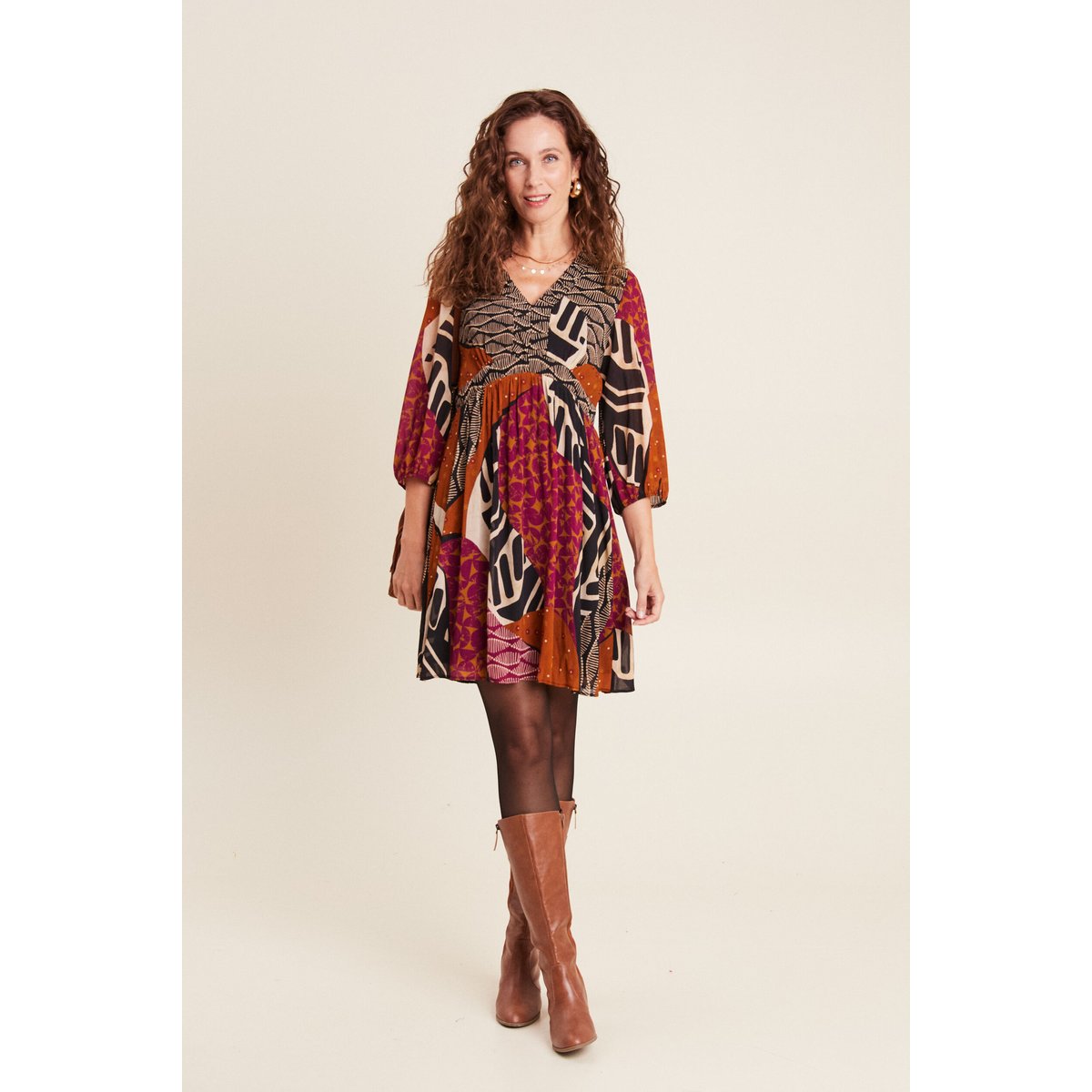 Robe évasée fluide manches 3/4 multicolore, BREAL