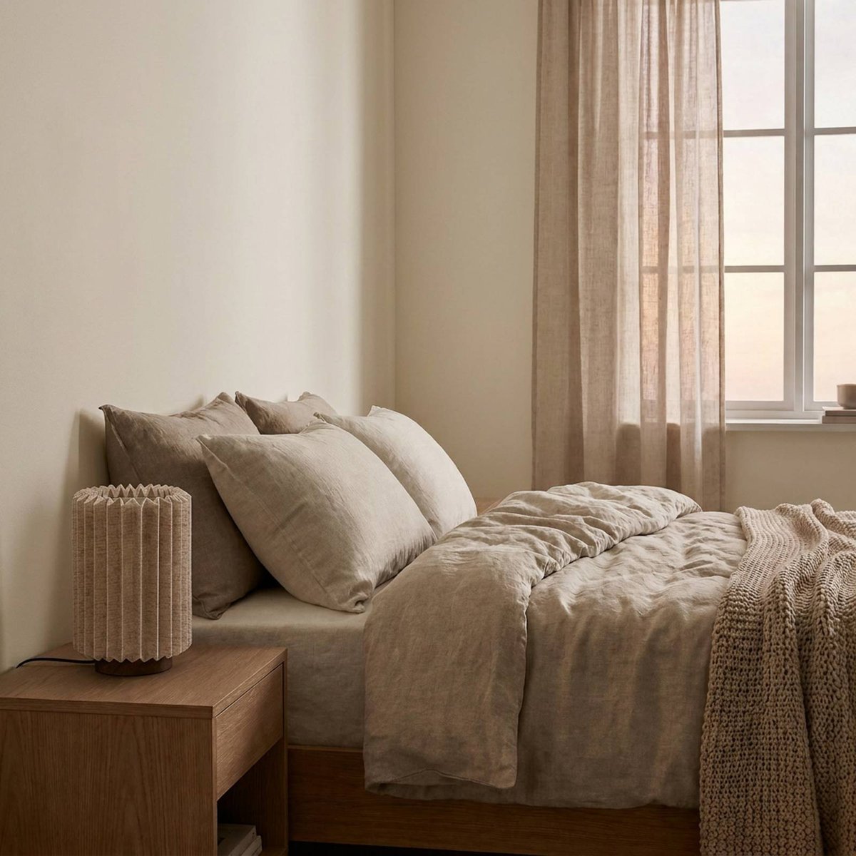 Lampe à poser en textile scandinave, Maveo bois foncé, gris clair, LINDBY