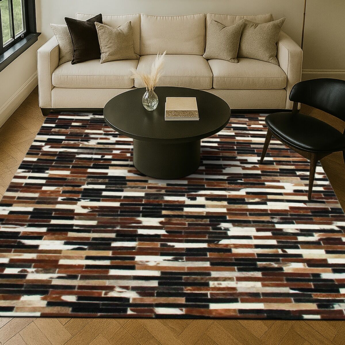 Tapis salon en cuir recyclé CUIR LINES or, THE DECO FACTORY