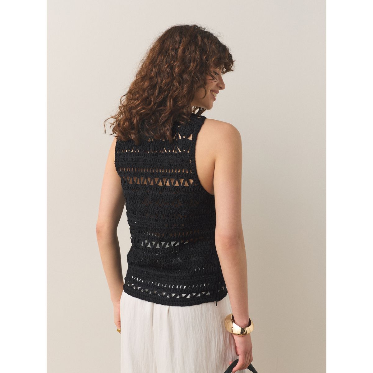 Débardeur à dos nu en crochet noir, NEXT