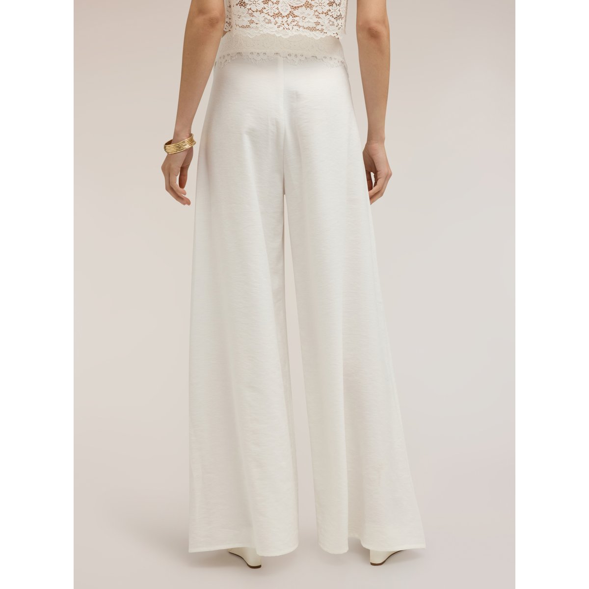 Pantalon palazzo avec détail en dentelle blanc, MOTIVI