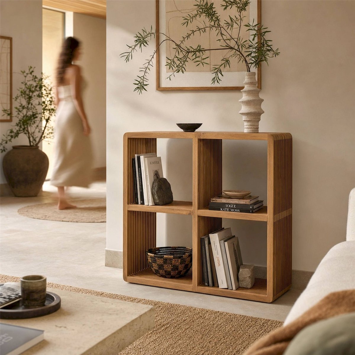Bibliothèque à lattes en bois recyclé naturel, RECOLLECTION