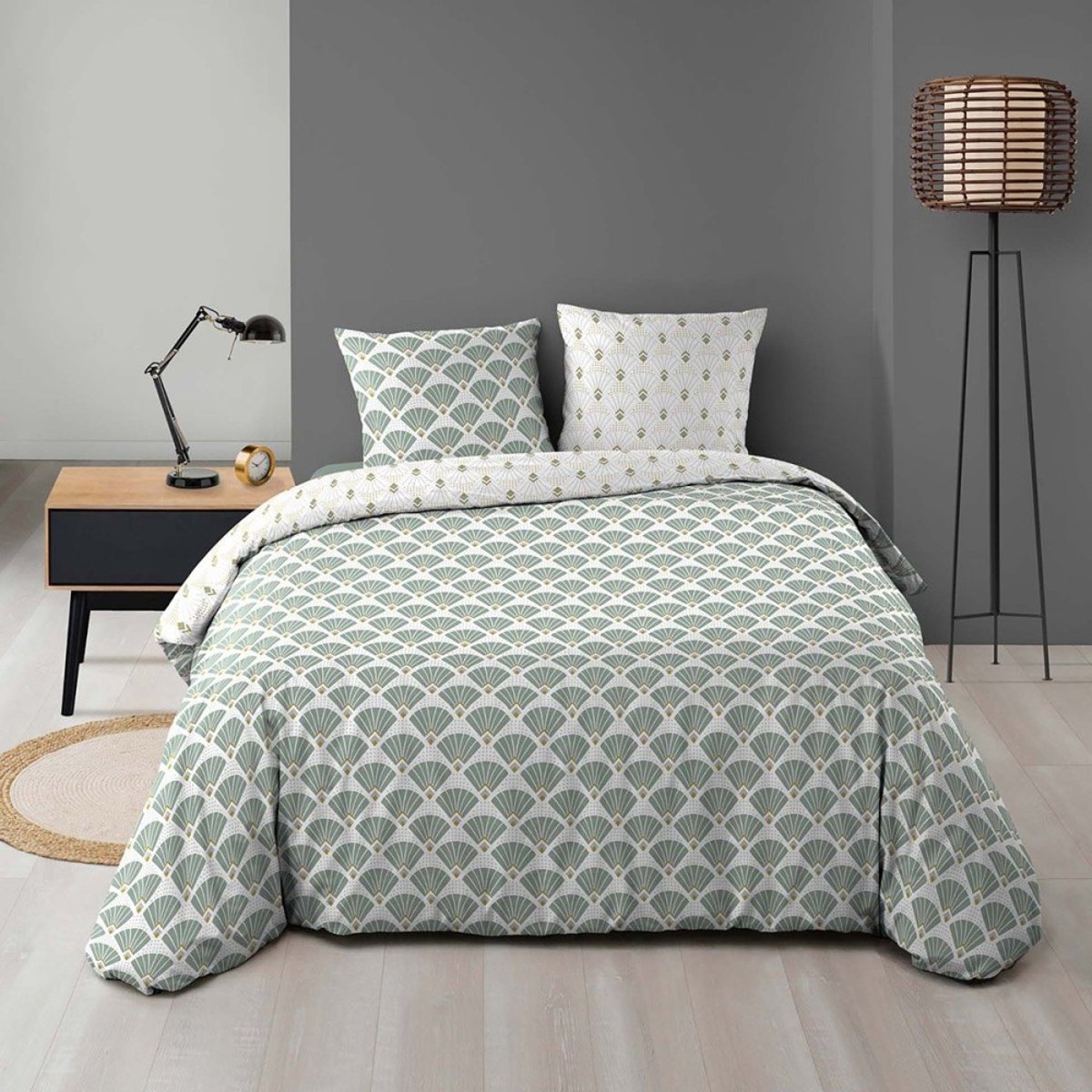 Housse de couette 240x220 + 2 taies Diane microfibre vert, DECORATIE
