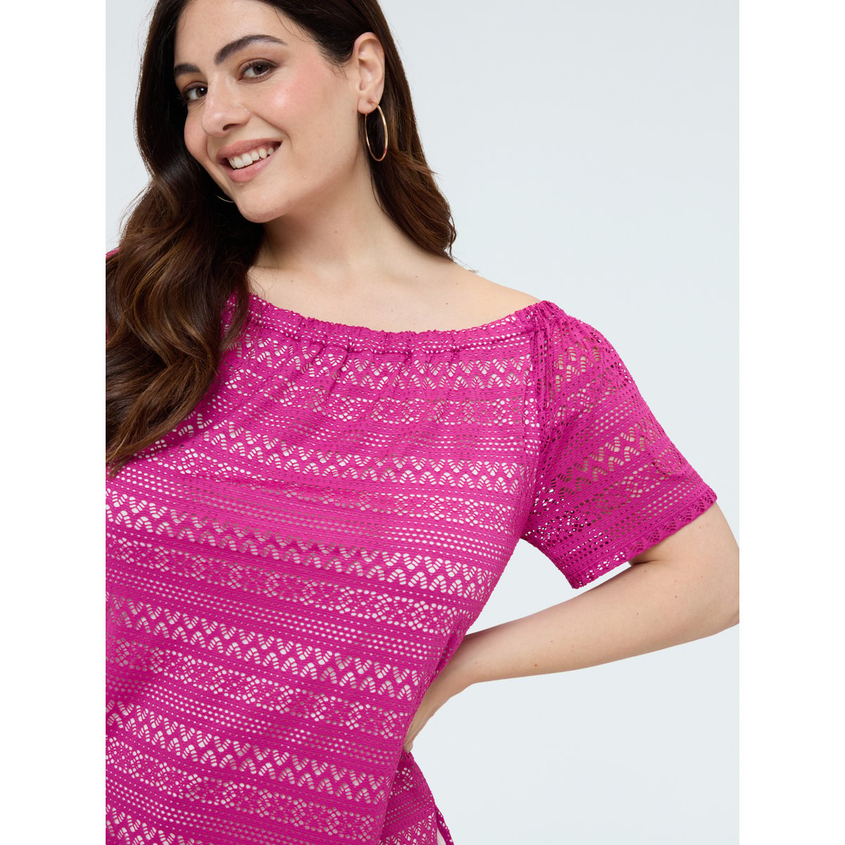 T-shirt à rayures avec encolure bateau fuchsia, FIORELLA RUBINO