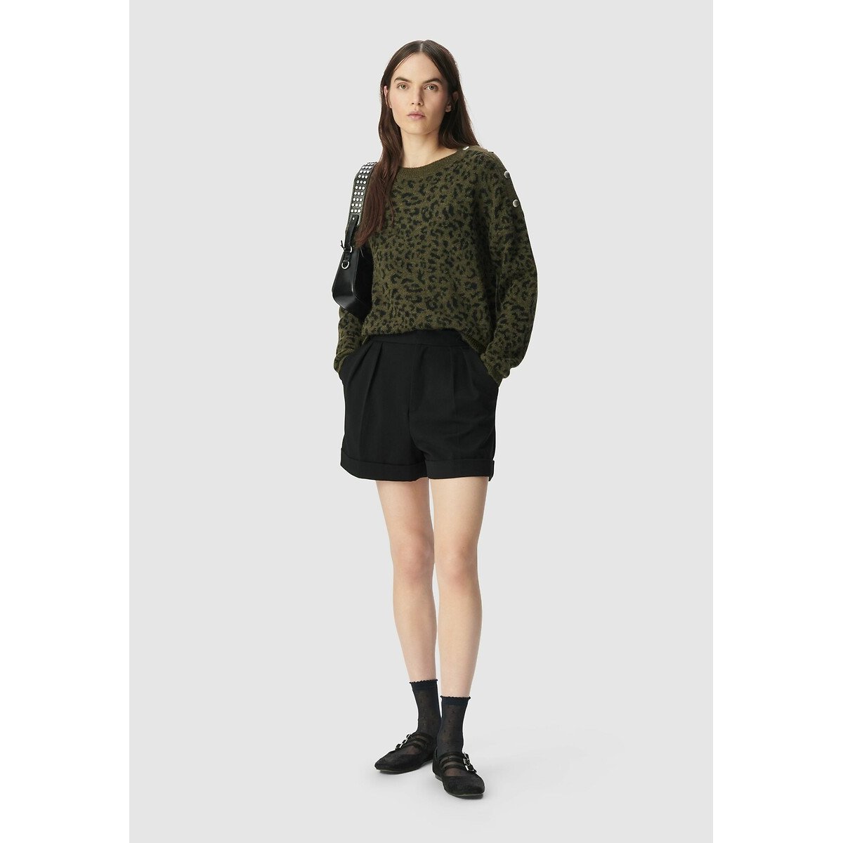 Leopard Print Crew Neck Jumper dark khaki, IKKS