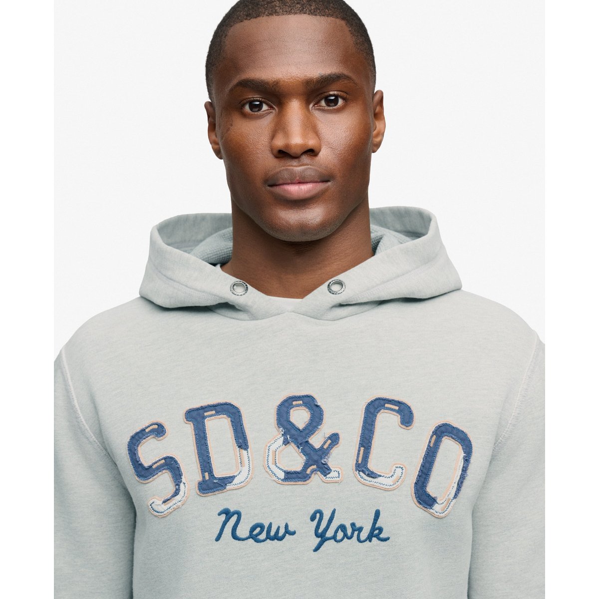 Sweat à capuche Heritage Applique Coupe Décontractée gris chiné clair, SUPERDRY
