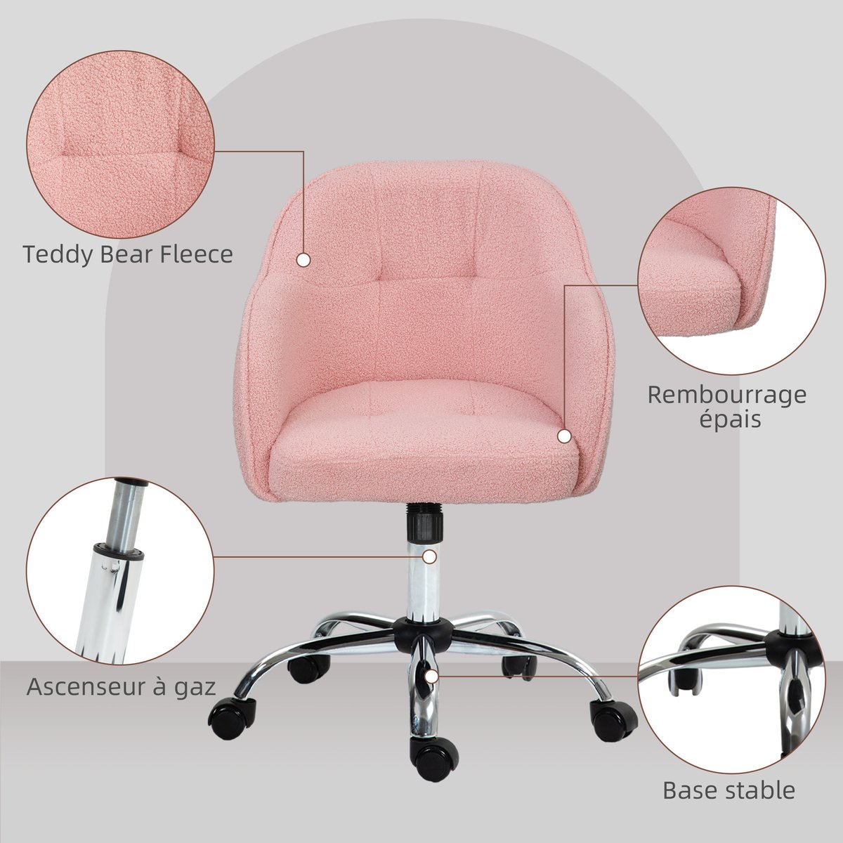 Chaise de bureau Polyester Rose rose, HOMCOM