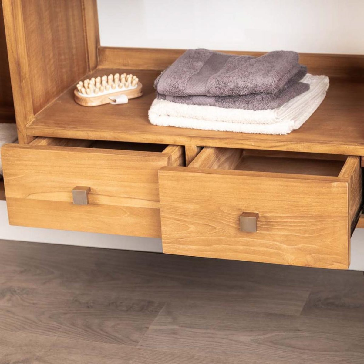 Meuble en teck massif rectangle double vasque 165 cm THÉA naturel, WANDA COLLECTION