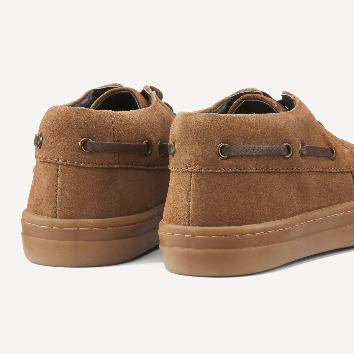 Scarpe da ginnastica in pelle stile barca con lacci elasticizzati cammello, LA REDOUTE COLLECTIONS