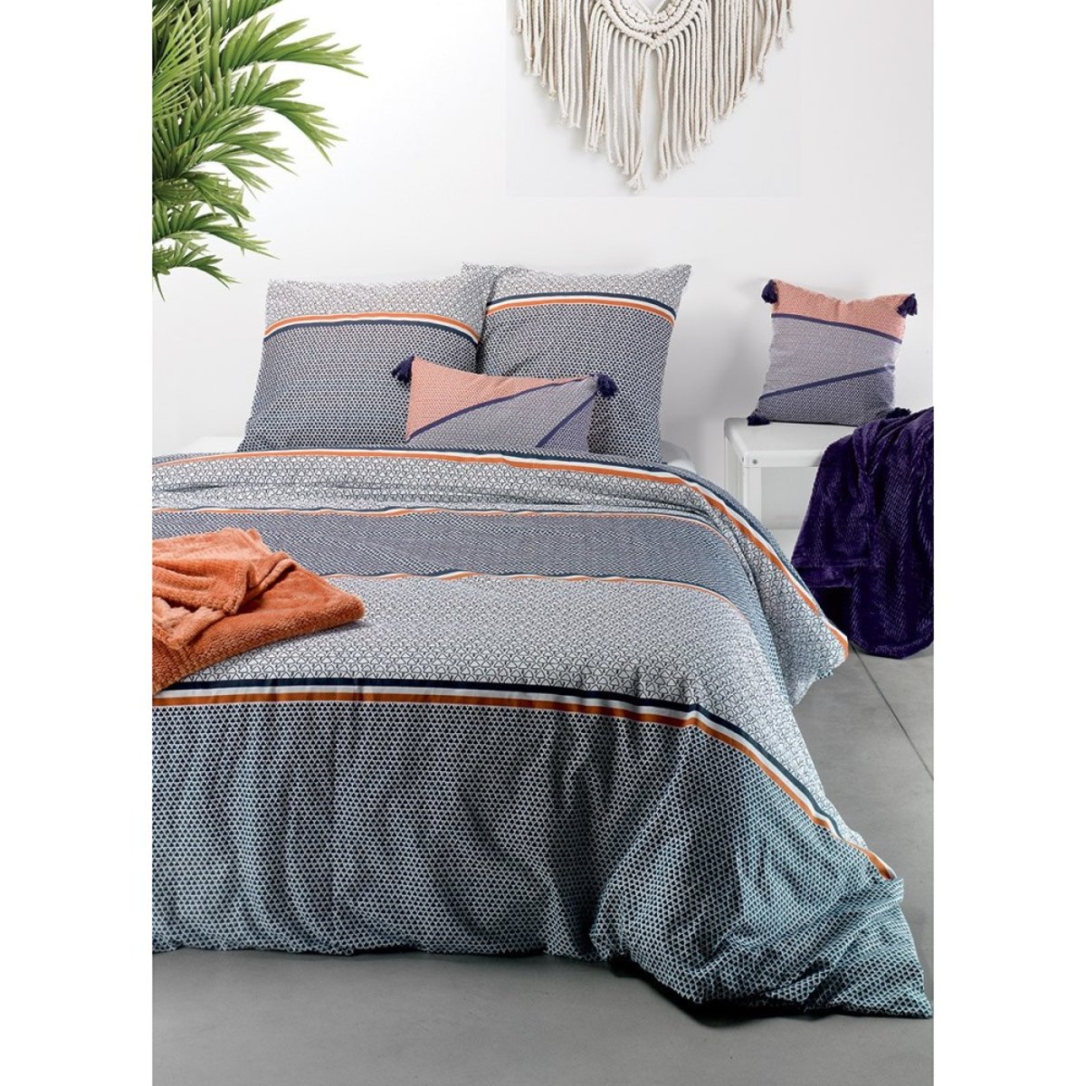 Housse de couette 260x240 Tilak + 2 taies coton 57 fils blanc, DECORATIE