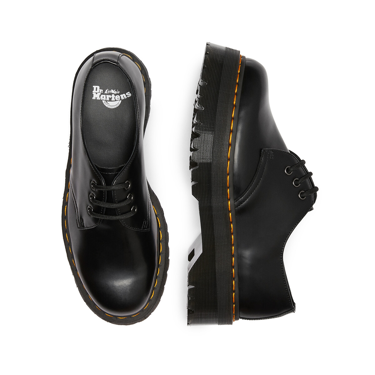 Derby's 1461 in Smooth leer met plateauzool zwart, DR. MARTENS