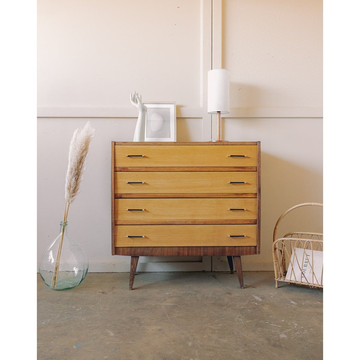 Commode années 60 Olga N°1080 - Bon état bois clair, DEBONGOUT