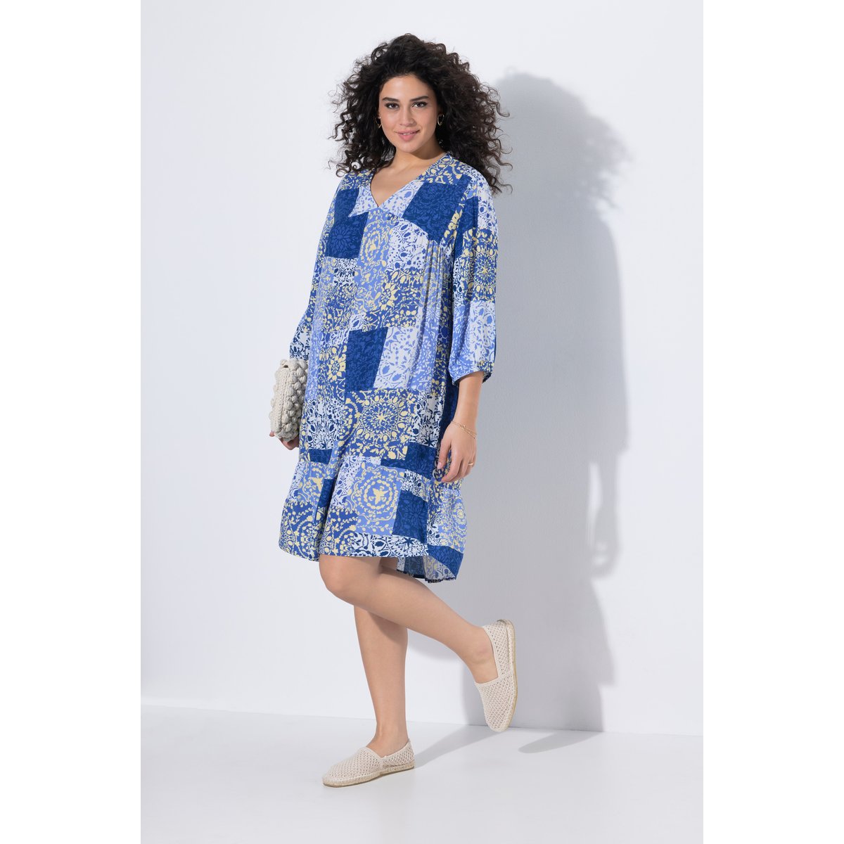 Robe coupe évasée, motif mosaïque bleu, ULLA POPKEN