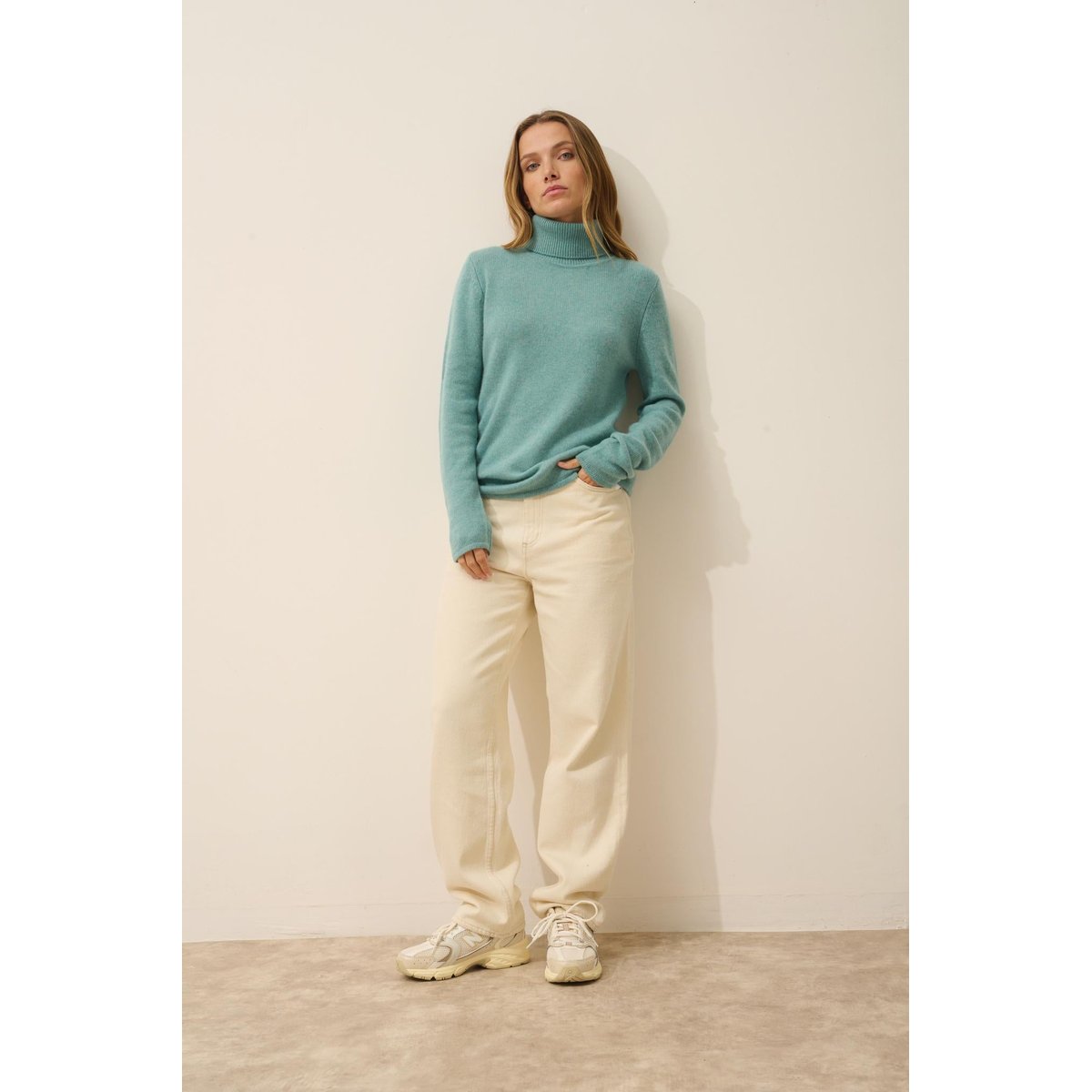 Pull Col Roulé 4 Fils Vert Chiné June vert, JUST CASHMERE