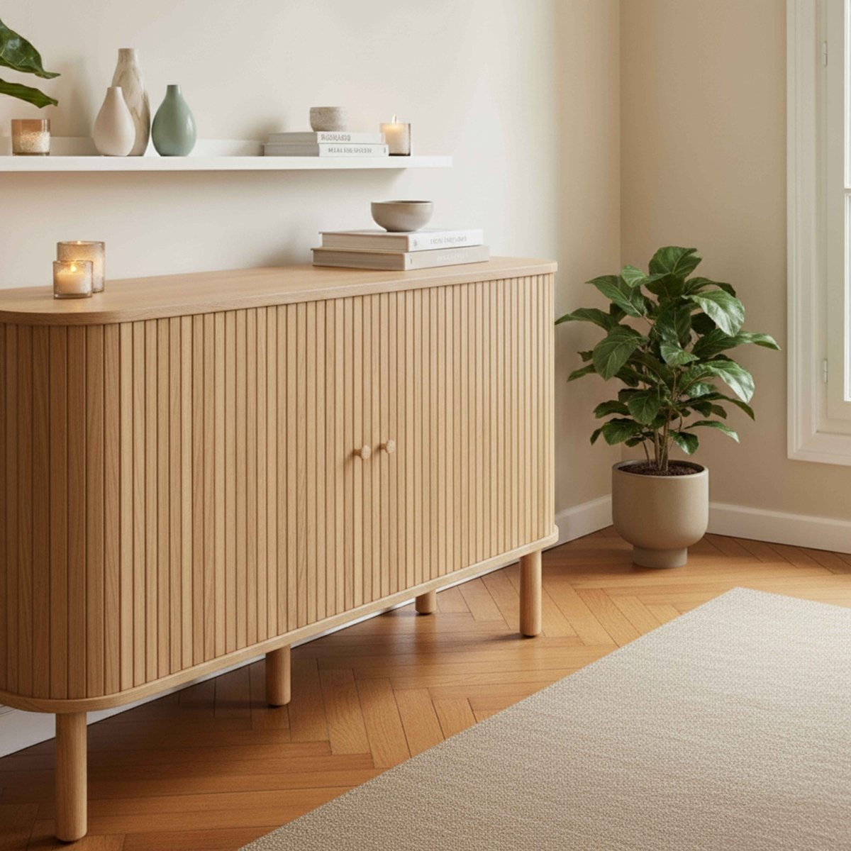Buffet effet bois 2 portes 140 cm , TAYLOR bois clair, OVIALA