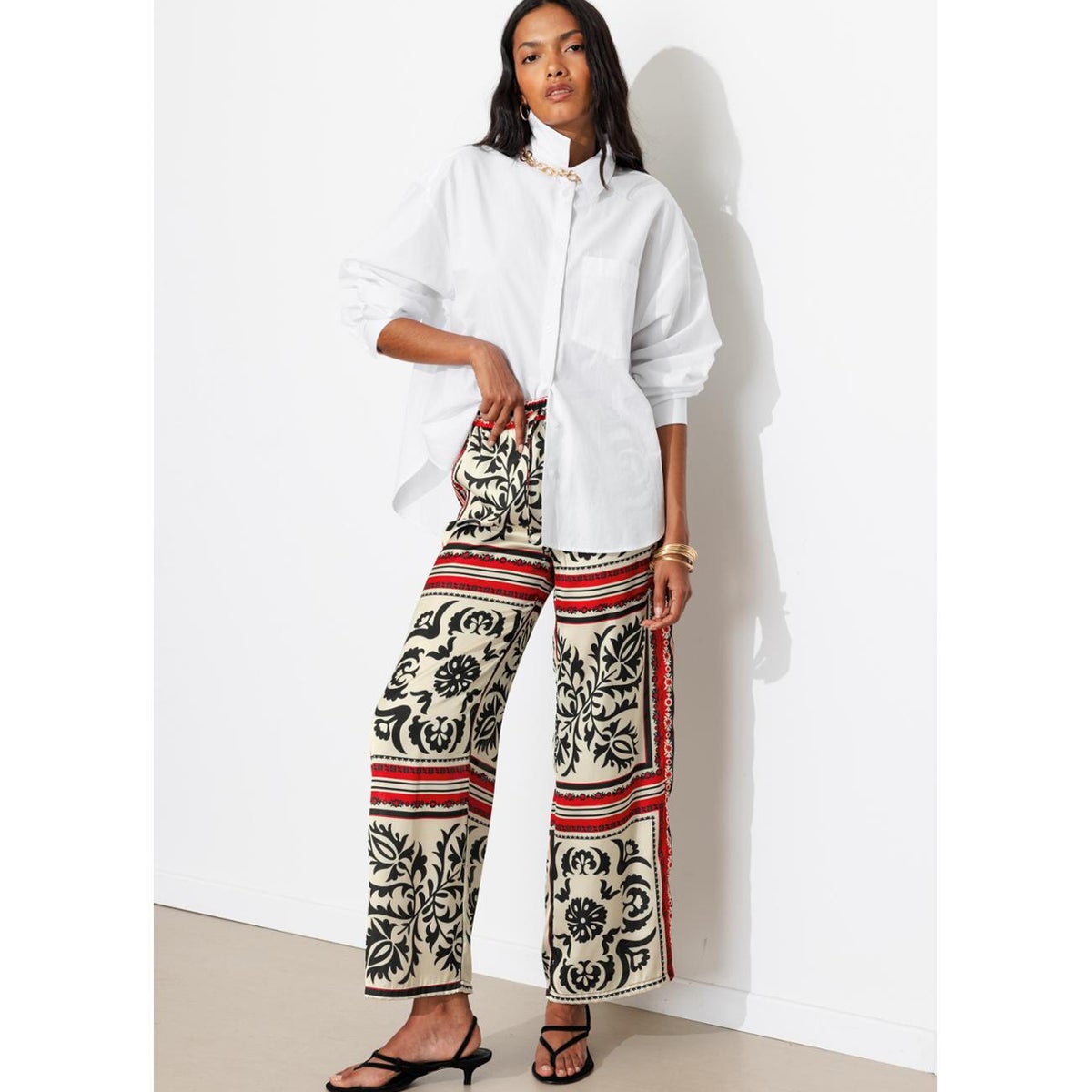 Pantalon large en satin imprimé multicolore, PROMOD