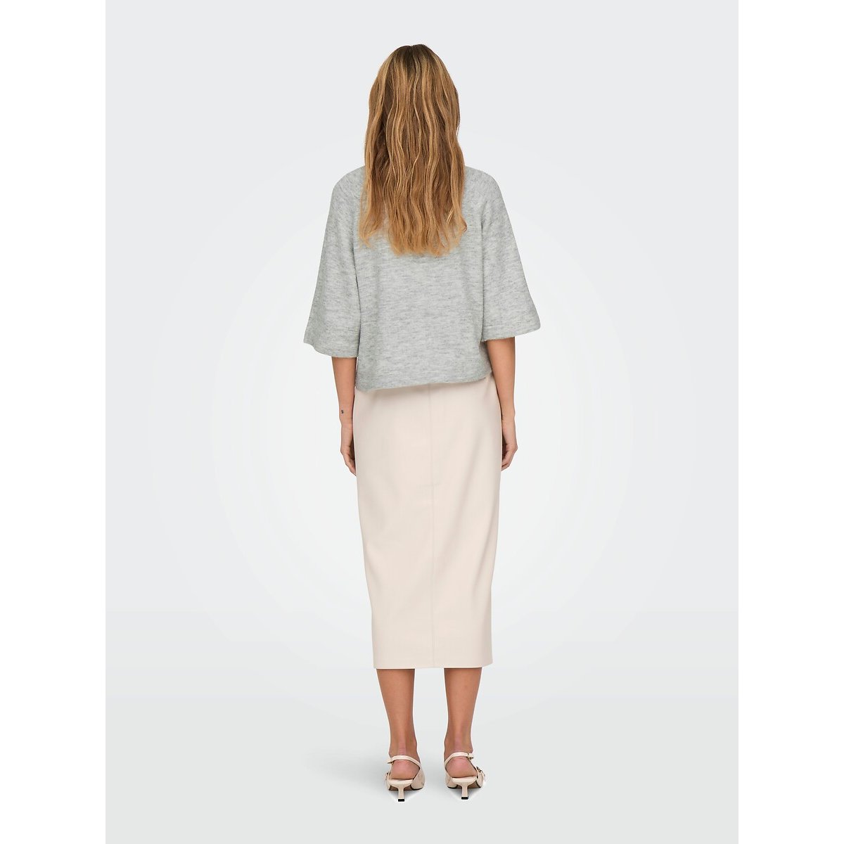 Pull manches 3/4 col rond gris clair, ONLY