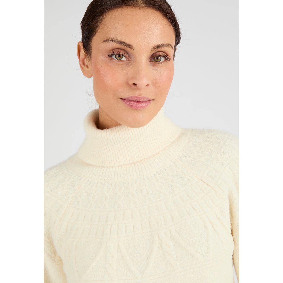 Pull maille fantaisie Thermolactyl marron ivoire, DAMART