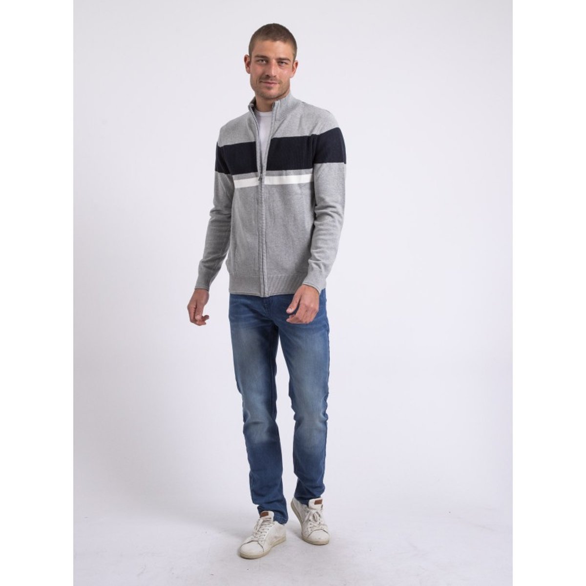 Gilet Zippé Col Montant Coton Aligo bleu marine, RITCHIE