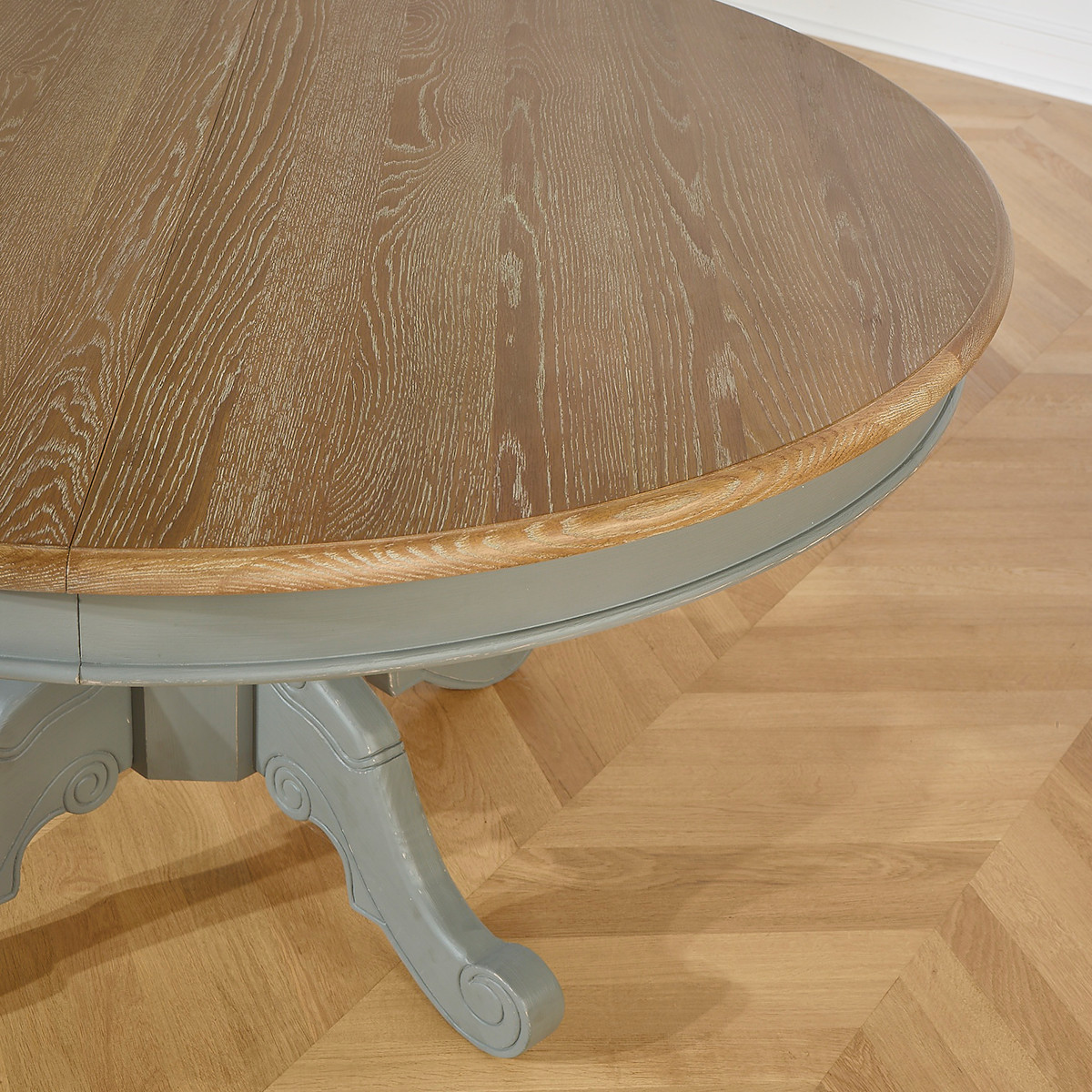 Table ovale en chêne 1 rallonge 6/8 couverts AMBOISE gris, ROBIN DES BOIS