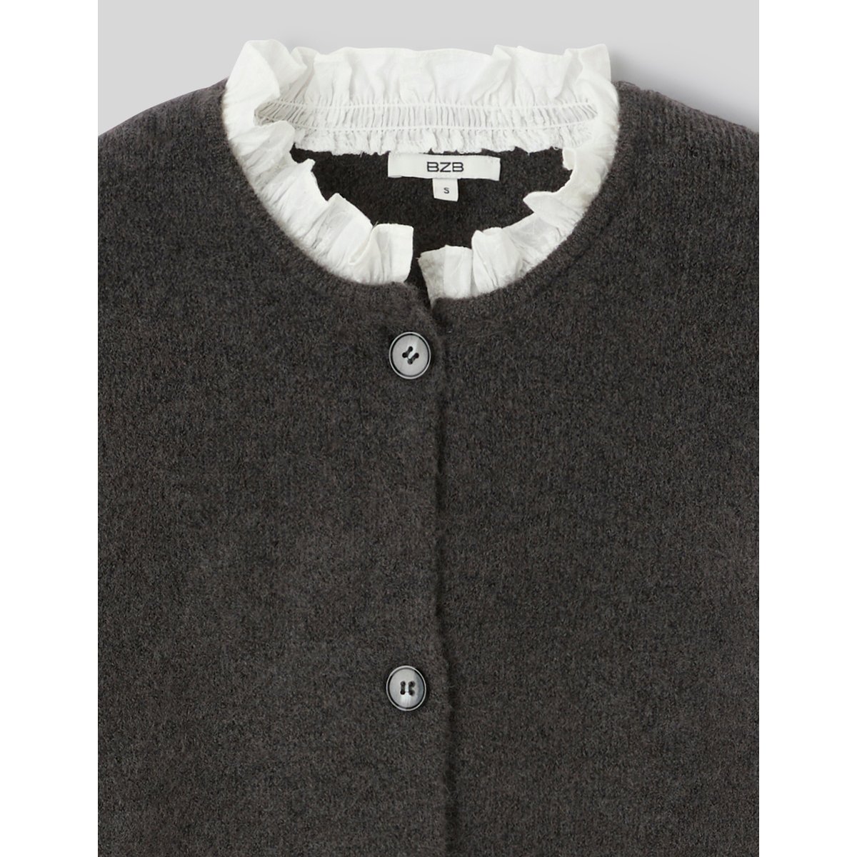 Gilet boutonné à volants gris foncé, BZB