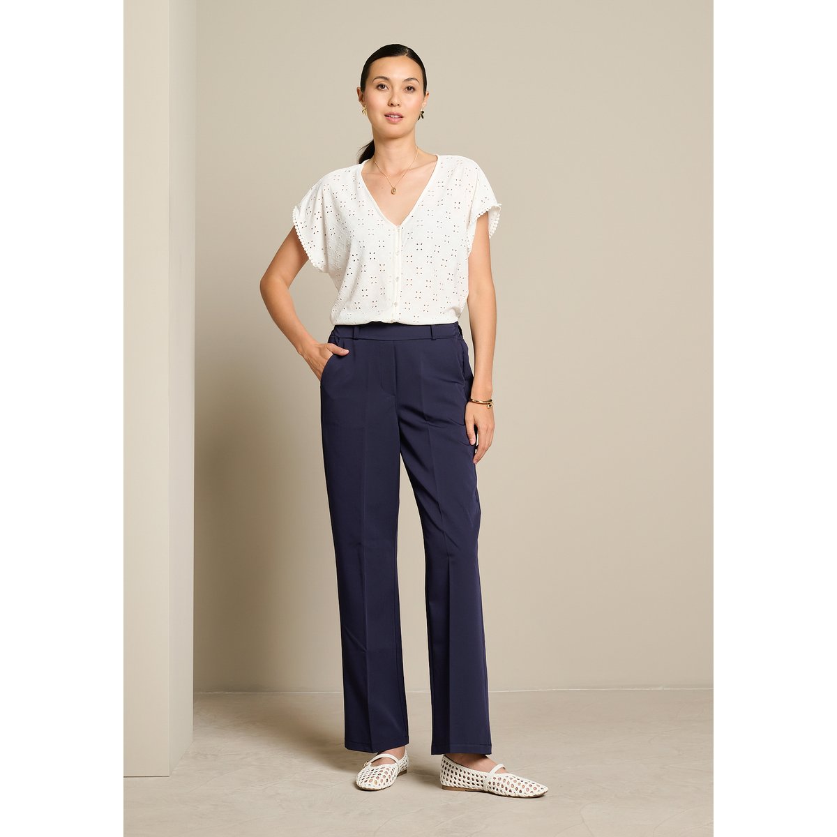 Pantalon droit élégant bleu marine, LOLALIZA