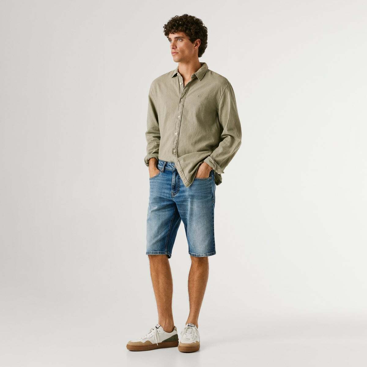 Bermuda En Denim Coupe Droite twill cassé oxford vintage, PEPE JEANS