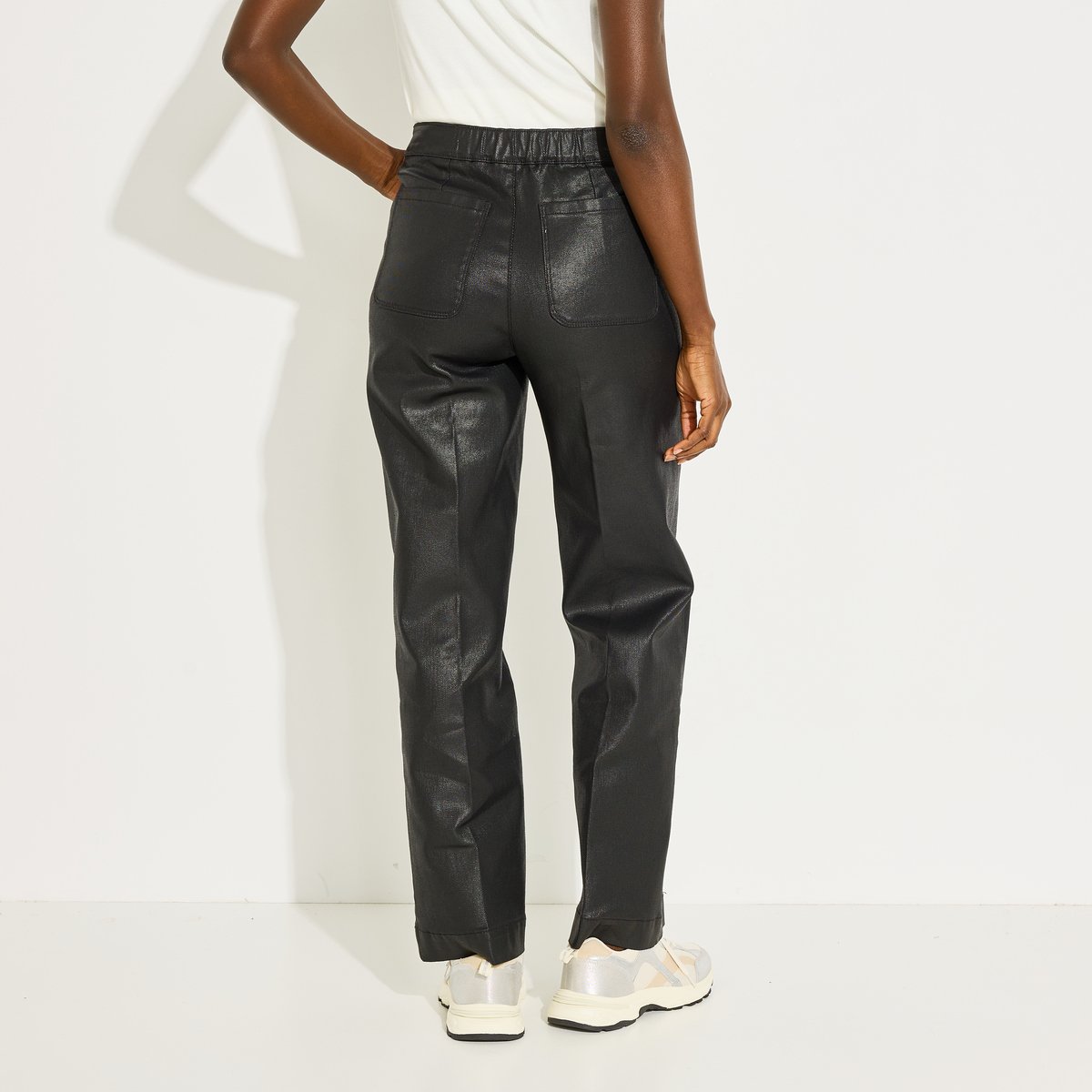 Jean flare enduit EPOMPON F02 noir, GRAIN DE MALICE