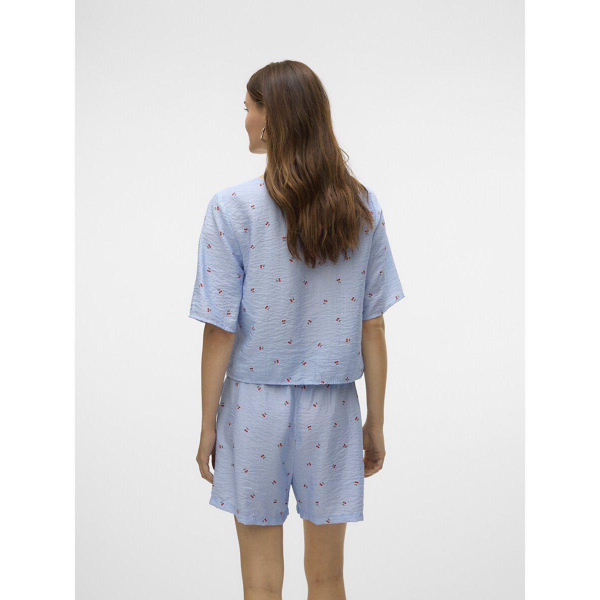 Printed Blouse with Bows On Front sky blue, VERO MODA