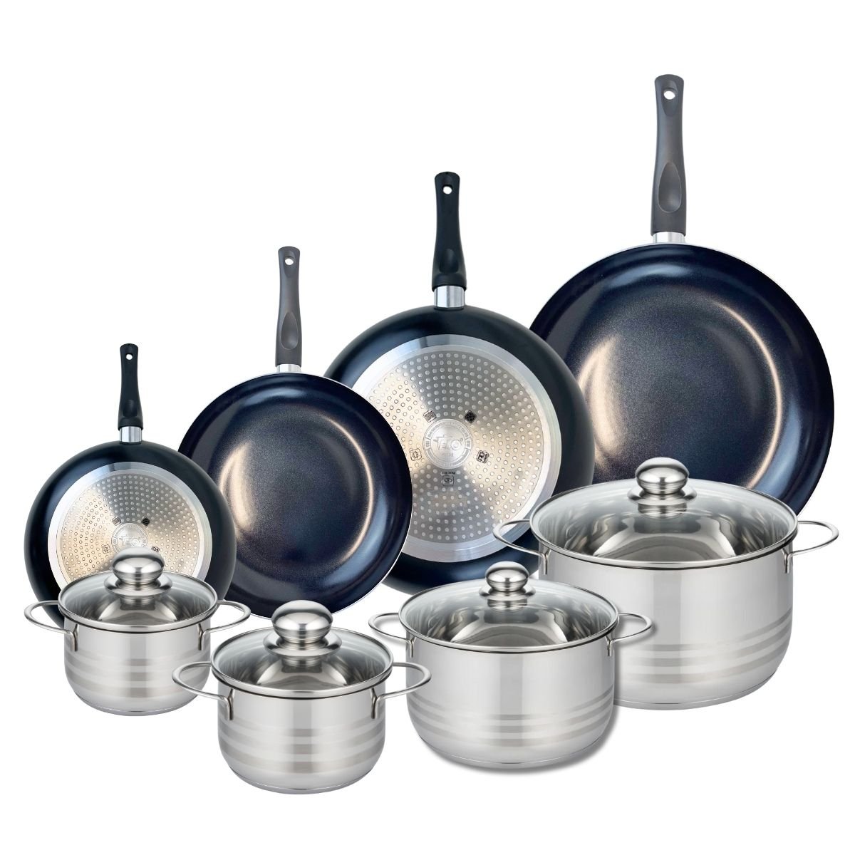 4 poêles 20/24/28/32cm + 4 faitouts 14/16/20/24cm PRIMA BRILLANT noir, ELO