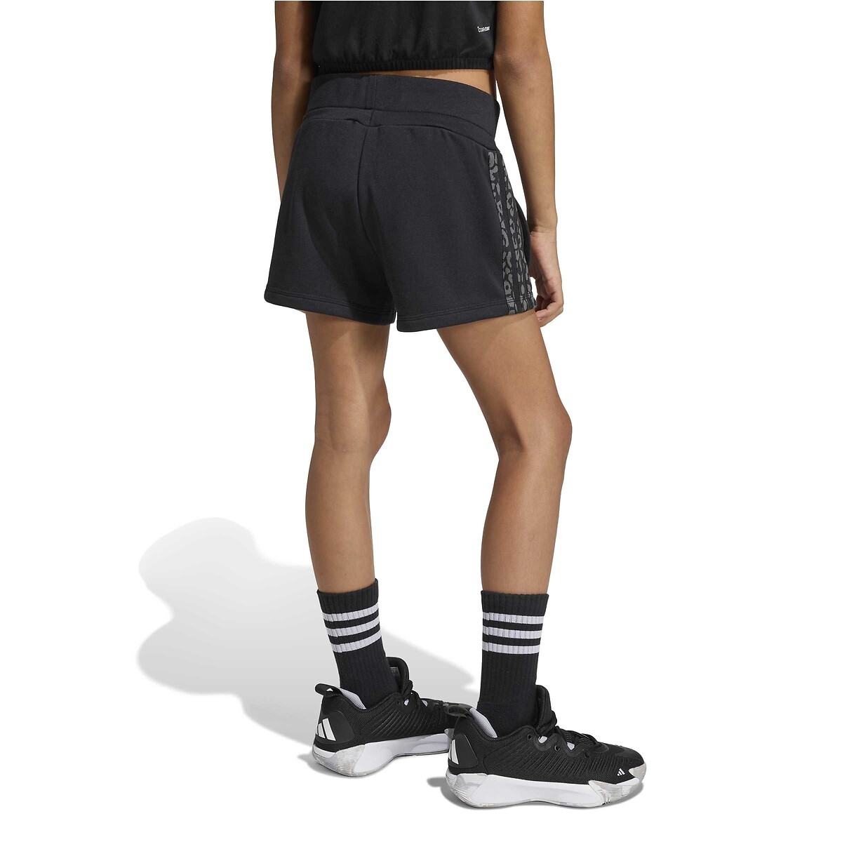 Pantaloncini in tessuto felpato leggero, 3 bande motivo leopardato nero , ADIDAS SPORTSWEAR