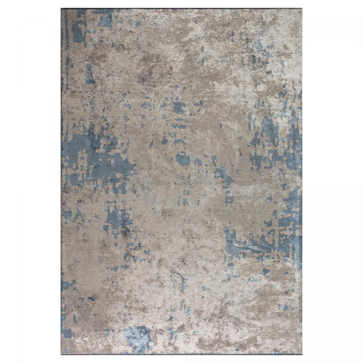 Tapis kilim tissé en coton motif abstrait UNIBLUE argenté, bleu, UN AMOUR DE TAPIS